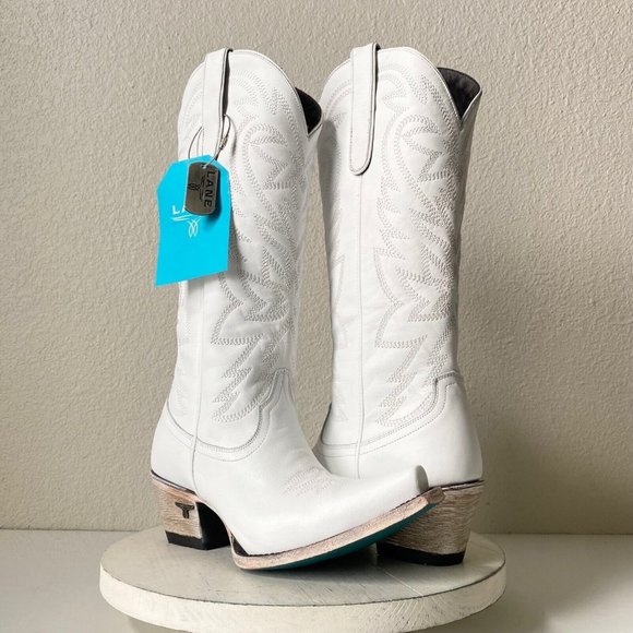Lane Boots Shoes - Lane SMOKESHOW Womens Western Boots 8 White Cowgirl Boots Mid Calf Snip Toe Tall